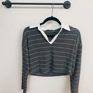stripped & cropped long sleeve polo 🌻